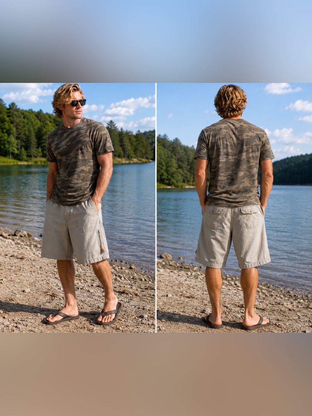 Y2K Free Planet Men’s Khaki Utility Cargo Shorts Size 34